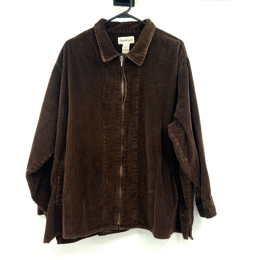 NorthCrest Brown Corduroy Zip Front Shirt Jacket Plus Size 26W/28W 4X Cotton
